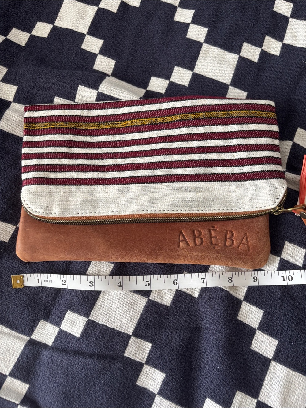 Striped Fold-Over Clutch in Brown and Burgundy